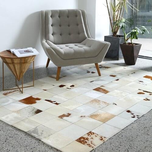 Luxury Cowhide Seamed Patchwork Rug Natural Plaid Cow Skin Leather Carpet for Living Room Decoration Office Floor Mat