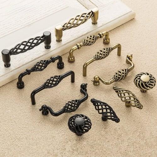 Drawer Pulls Vintage Bronze Black Cabinet Handle Hollow Out Birdcage Handles Drawer Knobs Cupboard Door Pulls Furniture Hardware