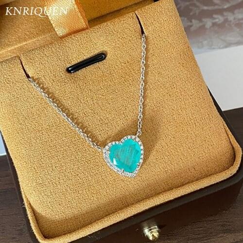 Charms 100% 925 Sterling Silver 10*10mm Heart-Shaped Paraiba Tourmaline Blue Gemstone Wedding Pendant Necklace Party Fine Jewel