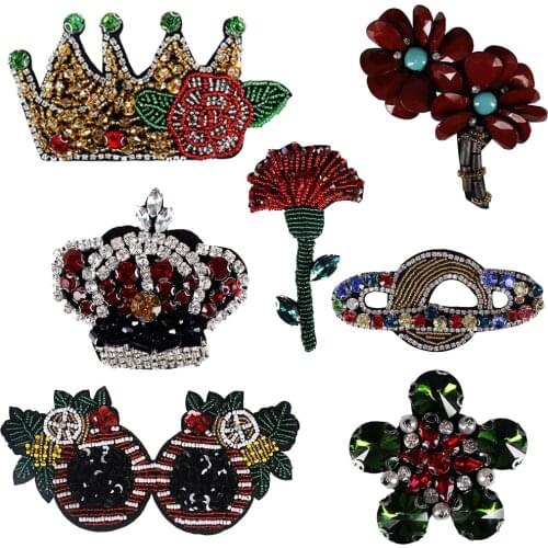 Rhinestone Space Earth Bead Crown Flower Glasses for Applique Clothing Sewing on Shoes Bag Diamond Patch DIY Apparel