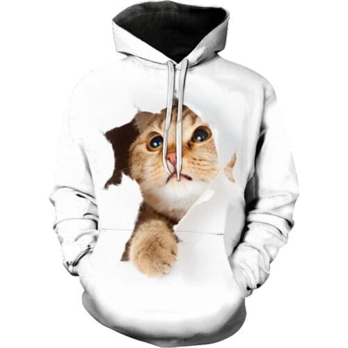 Cute 3D Cat Hoodies Men Women Sweatshirt Harajuku Hooded Autumn Boys Girls Animal White 3D Oversized Hoodie Streetwear Pullovers