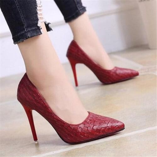 Dress Women Pumps Thin High Heels Party Shoes Nightclub PU Slip On 10CM Heeled Pointed Toe Office & Career Shallow Women Shoes