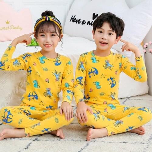 Spring Autumn Children Thermal Sets Boys Girls Casual Suit Kids Cartoon Pattern Clothes 2Ppcs Long-Sleeve + Trousers Outfit