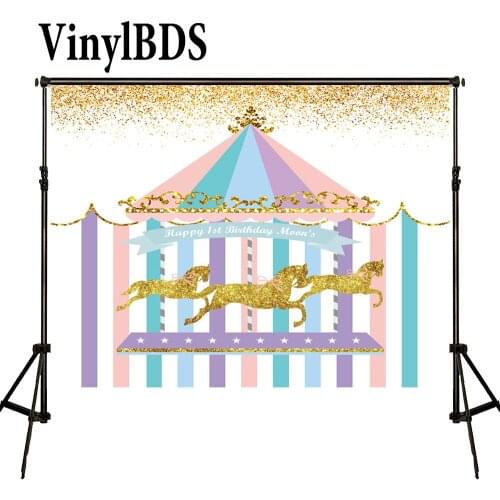 VinylBDS Newborn Birthday Photography Backdrops Golden Horse Circus Photography Backdrops Birthday Party Background for Studio