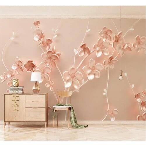 XUESU Light luxury rose gold plum blossom branches 3d stereo TV background wall custom wallpaper 5D/8D waterproof wall covering