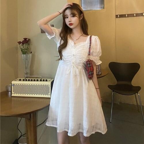 Japanese Sweet Collar Pleated Lace-up High Waist Slimming Platycodon Grandiflorum Dress Fashion victorian tea party lolita dress