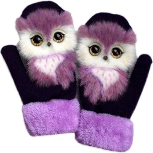 Women Men Winter Knitted Gloves Cute 3D Fluffy Cartoon Animal Thermal Mittens A0NF