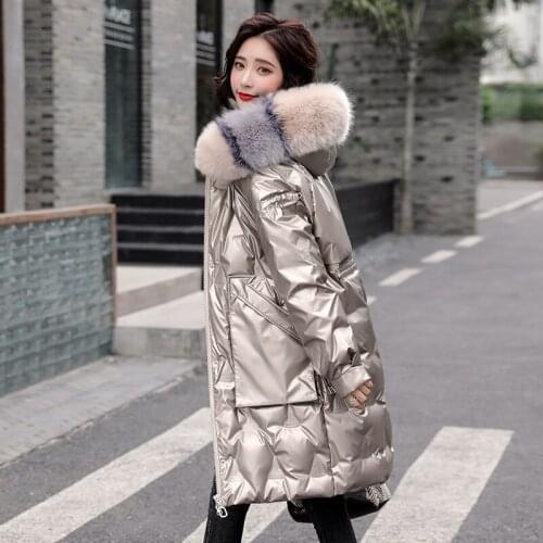 FNOCE womens down jackets 2020 new street fashion trends solid long sleeve hooded fur warm collar slim thickened womens parka