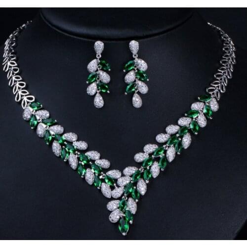 Zlxgirl brand wedding necklace with earring jewelry sets colorful copper bridal accessory sets cubic zircon jewelry sets