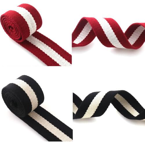 1 1/2'' Cotton Webbing Black red color canvas Heavy Duty Bag handles polyester strap webbing for Dog collar Key Fobs Handbags