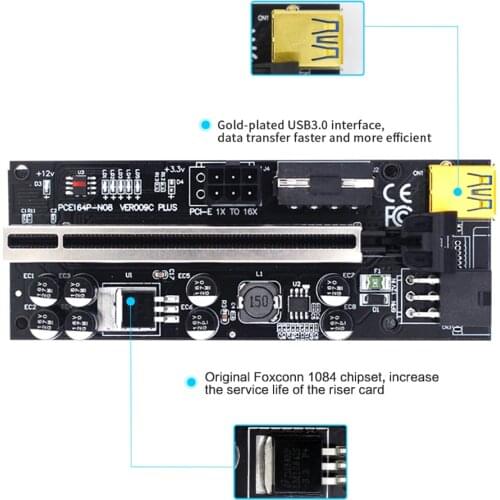 1/5/10Pcs VER009 USB3.0 PCI-E Riser VER 009S PLUS Express 1X 4x8x 16x Extender pcie Riser Adapter Card SATA 15pin to 6pin Power