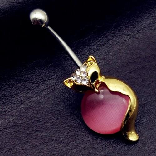 1pcs 2019 Hot selling cute fox Belly Button Fashion Surgical Steel Rhinestone Dangle Belly Navel Piercing Ring free shipping