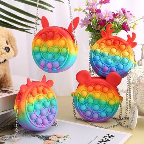 100pcs Hot Sale Silicon Purse Push Pop Bubble Simple Dimple Fidget Messenger Bag Sensory Fidget Handbag Toys for Children Gifts