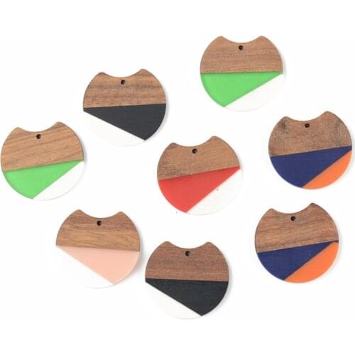 10 PCS Jewelry Making Korean Round For Women Spring Style Personality Wood And Resin Splicing Color Earrings Accessories