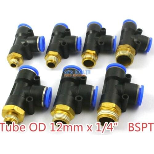 5 Pieces Tube OD 12mm x 1/4" BSPT Male Tee Pneumatic Connector Push In To Connect Fitting One Touch Quick Release Air Fitting