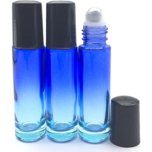 50pcs Essential Oil 10ml Empty Gradient Color Blue-clear Roller Glass Bottle Perfume Roll on Thick Glass Bottle Free Shiping