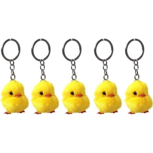 83XC 5Pcs Furry Yellow Duck Fluff Soft Chick Keychains Easter Keyring Handbag Jewelry
