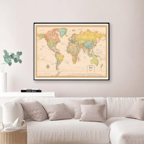 A2 Size The Retro World Map Classic Edition Canvas Painting Wall Art Poster Living Room Home Decoration Study Supplies