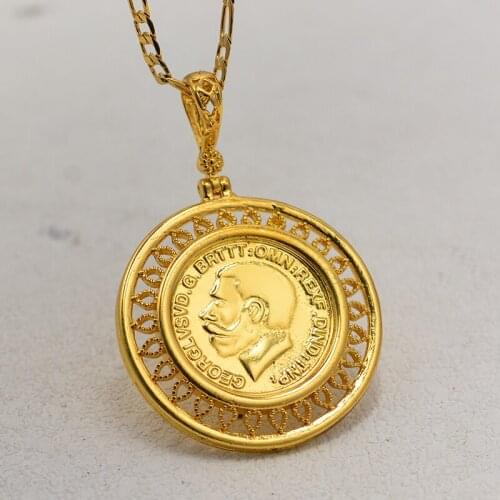 Annayoyo Gold Color Flower United kingdom George V Coin Jewelry Gold Necklace Pendant For Women Man Commemorative Jewelry