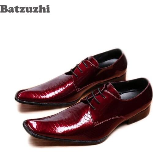Batzuzhi Luxury Men Shoes Formal Business Leather Dress Shoes Men Lace-up Wine Red Wedding Shoes Men Party Chaussures Hommes, 46