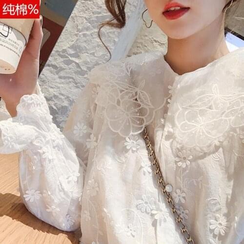 Blouse Women Shirt Womens 2021 Spring Clothing Top Bell Sleeve Lace Shirt Blusas Mujer De Moda