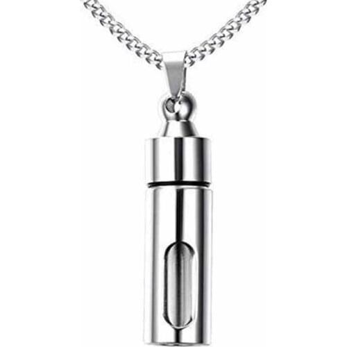 Mens Stainless Steel cylindrical Perfume Bottle Shaped Cremation Urn Pendant Necklace Memorial Ash Keepsake Cremation Jewelry