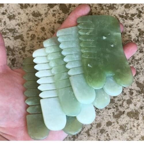 Hot 100pcs/lot Natural Jade Stone Guasha Gua Sha Massage Hand Back Leg Body Arm Board Comb Shape Healthy Beauty Relaxation Cure