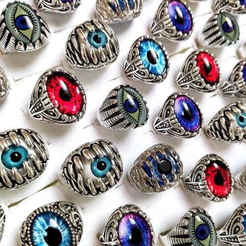30pcs Devils Eye Ring Gothic Eye ball Ring Men Demon Rocker Biker Evil Eye Punk Rings Vintage Jewelry Man Gift Super Value Deal