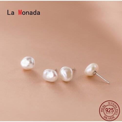 La Monada Stud Earrings For Women 925 Sterling Irregular Round Woman Earring Synthetic Pearl Silver 925 Earring Jewelry Female