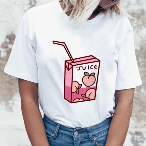 2021 Hot Sell Kawaii Girl Tshirt Peach Juice Pattern T Shirt Aesthetic Graphic Cute Sweet Female Korean Style T-shirt Clothes