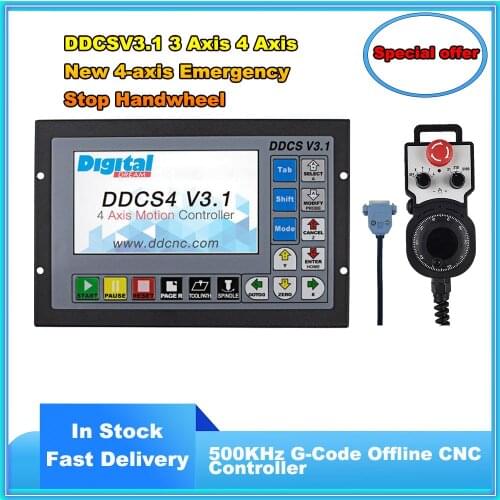 CNC Router Kit DDCSV3.1 3/4 Axis 500KHz G-Code Offline CNC Controller + 4 Axis Emergency Stop Electronic Handwheel MPG