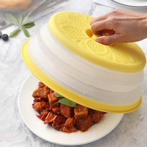 Reusable Plastic Microwave Fresh Food Protection Cover Strechable Collapsible Lid Kitchen Tools Breathable Foldable Drain Basket