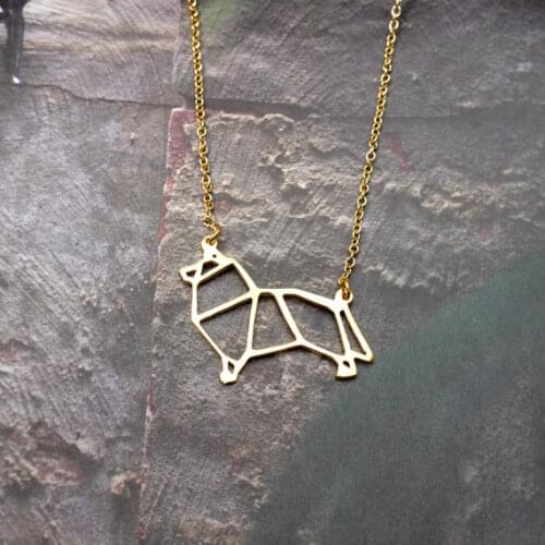Trendy Gold Silver Color Sheltie Sheepdog Necklace Women Origami Statement Pendant Pet Jewelry