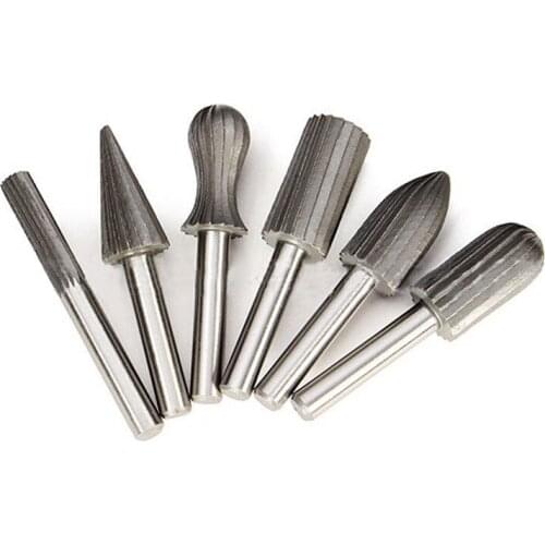 6pcs Set Bearing Steel Burr Milling Cutter 6mm Shank Rotary Tools Electric Grinding Metal Graver Tool Accessories