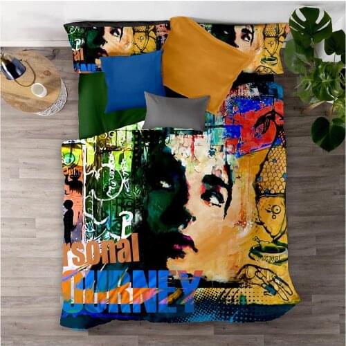 Digital printed duvet cover set home textile three piece cartoon pattern hip hop graffiti Single Twin Double Queen King