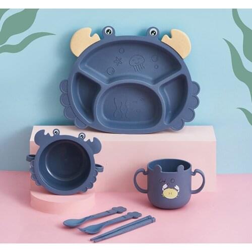 6pcs/Set Cartoon Crab Cutlery Set Food Supplement Bowl ChildrenS Dinner Compartment Plate Simple Cup Kitchen Tableware