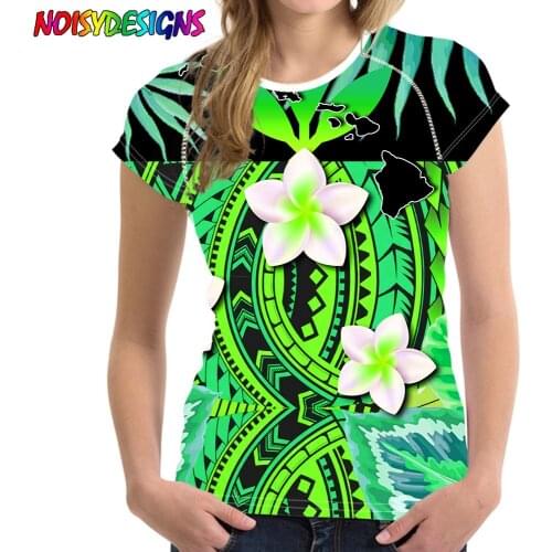 NOISYDESIGNS Summer Fashion T-shirt Polynesian Style Tribal Plumeria Prints T Shirt Women Tops O-neck Tees Girls Tshirt Custom