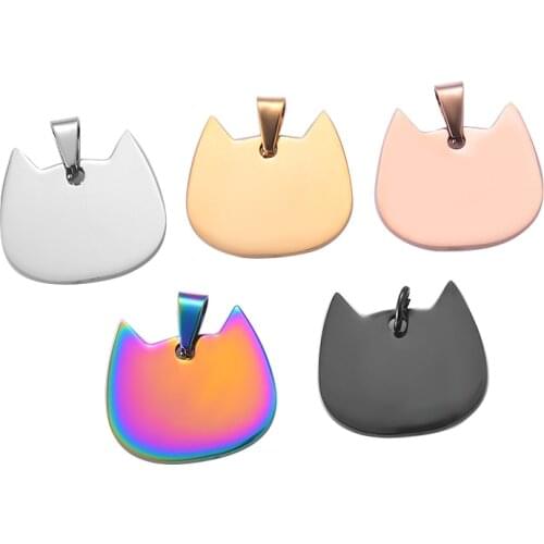10pcs 28x29 Military Army ID 5 Colors Stainless Steel Pointed Cat Head Shape Blank Dog Tags Pendant Necklace Jewelry Wholesale