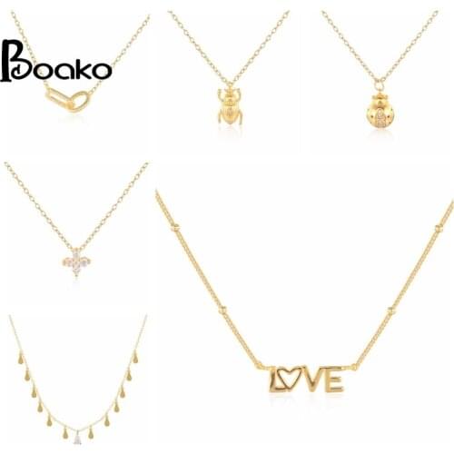 BOAKO Ins Golden LOVE 925 Sterling Silver Necklace For Women Necklace Charms Chains Fine Jewelry Choker Bijoux Femme
