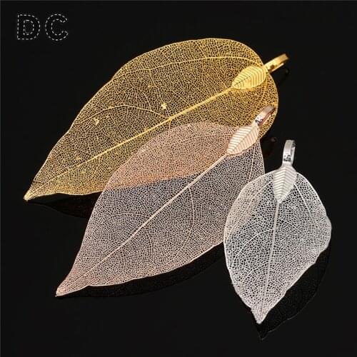 DC 2pcs/lot Rose Gold Silver Color Hollow Filigree Leaf Vein Pendants 3*5cm fit Necklace Choker DIY Jewelry Making Findings