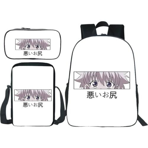 Hunter X Hunter Backpack 3pcs Set Backpack Children Anime Cartoon Messenger Bag Pencil Case Bookbag Teens Mochila Daily Rucksack