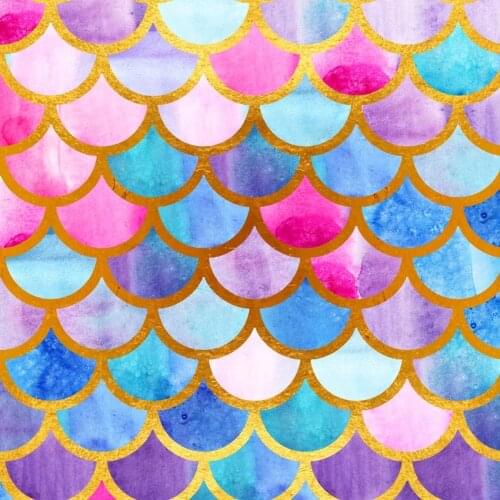 Fairy Tale Mermaid Theme Colourful Fish Scales With Gloden Rim Backdrop For Baby Shower Wedding Events Girls Birthday Party
