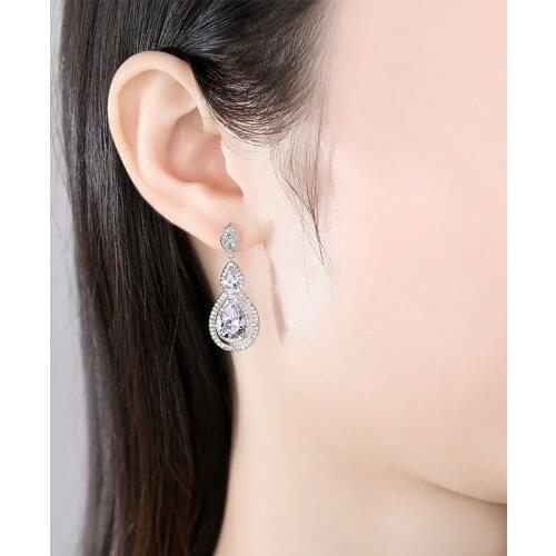 SLBRIDAL Ins Style Pave Setting Fashion CZ Crystal Women Girl Earring AAA Grade Cubic Zircon Earring Bridal Wedding Drop Earring