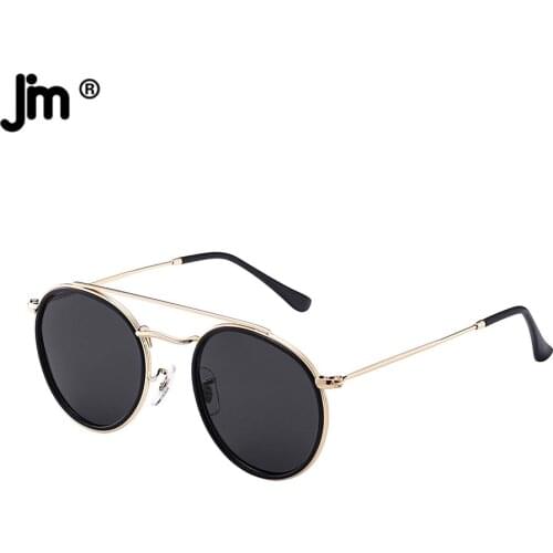 Retro Polarized Round Sunglasses for Men Women Vintage Double Bridge Frame Driving Sun Glasses UV400