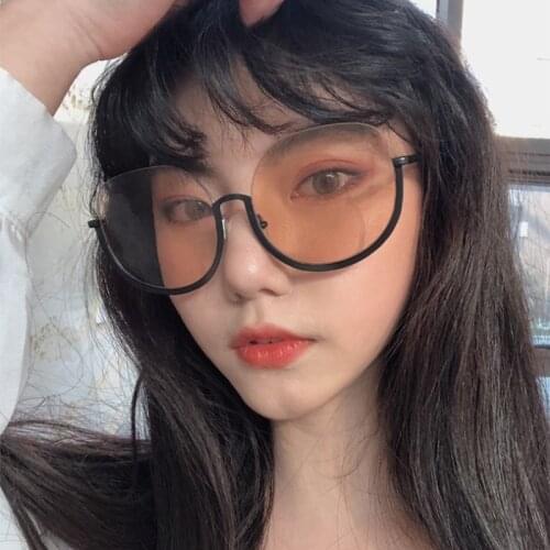 Fashion Ladies Oversized Sunglasses Vintage Semi-Rimless Round Sunglasses Shades For Women Retro Metal Frame Clear Eyewear UV400