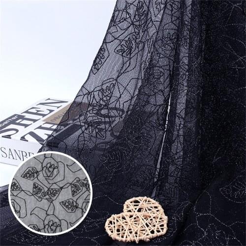 Thin Skin-Friendly Sliver Cording Tulle Mesh Lace Fabric Black Polyester DIY Dress Cloth Fabrics By The Meter V2817