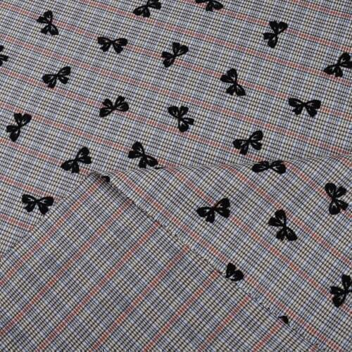 TR Yarn-dyed Stretch Plain Plaid Flocking Bow Fabric For Casual Jacket Womens Childrens Clothing Decorative Fabric