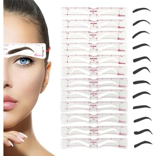 12Pcs Reusable Professional Eyebrow Stencil Card Template Eyebrow Sticker Tool Draw Perfect Eyebrows Makeup Drawing Guide Tool