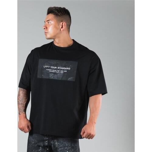 Workout Clothes Cotton Loose fit Gyms T Shirts Mens Short Sleeve T-shirt Muscle Gyms Fitness Clothing Bodybuilding Tees Tops