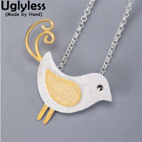 Uglyless Handmade Vivid Birds Necklaces for Women Eastern Beauty Animals Chokers Pendants 925 Silver Birds Jewelry Gold NO Chain